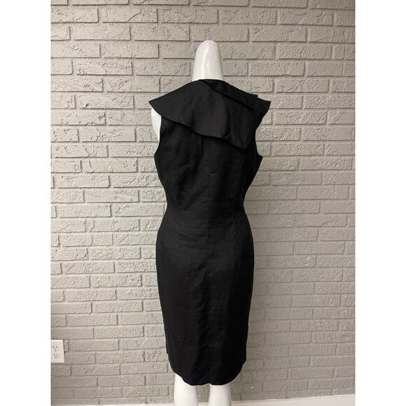Roger Edwards Black Linen Wrap Dress with Asymmetrical Collar Size 4 - Picture 4 of 12